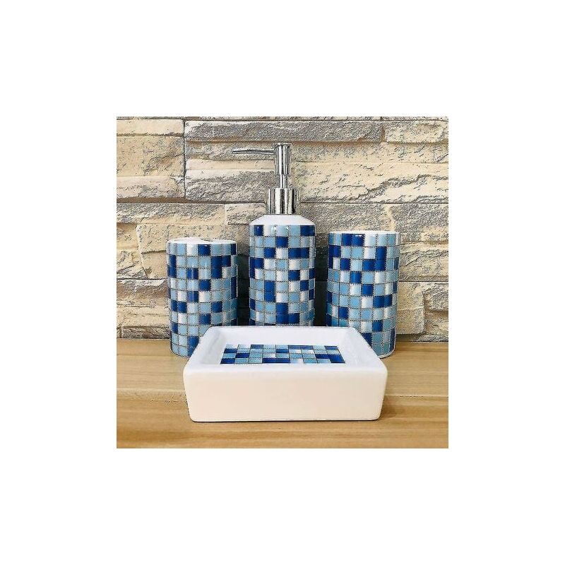 foto del prodotto set di accessori da bagno in ceramica da 4 pezzi design moderno dispenser di sapone, porta spazzolino e bicchiere