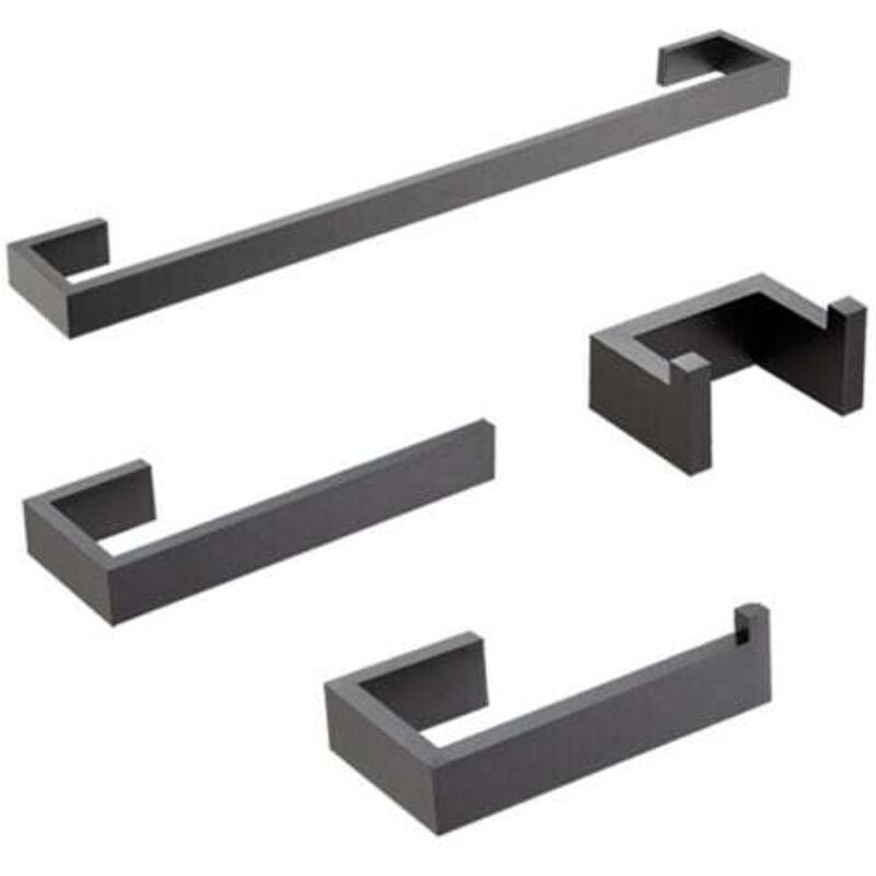 foto del prodotto set di accessori da bagno in nero opaco da 4 pezzi, barra portasciugamani in acciaio inossidabile 304, set porta asciugamani