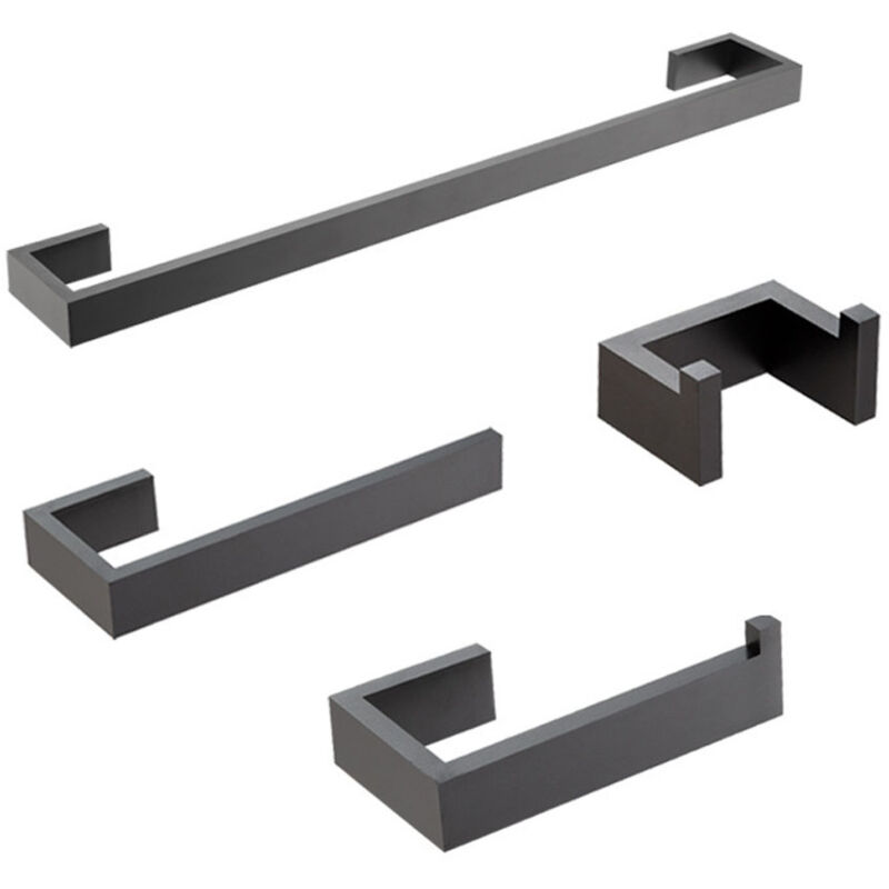 foto del prodotto set di accessori da bagno in nero opaco da 4 pezzi, barra portasciugamani in acciaio inossidabile 304, set porta asciugamani