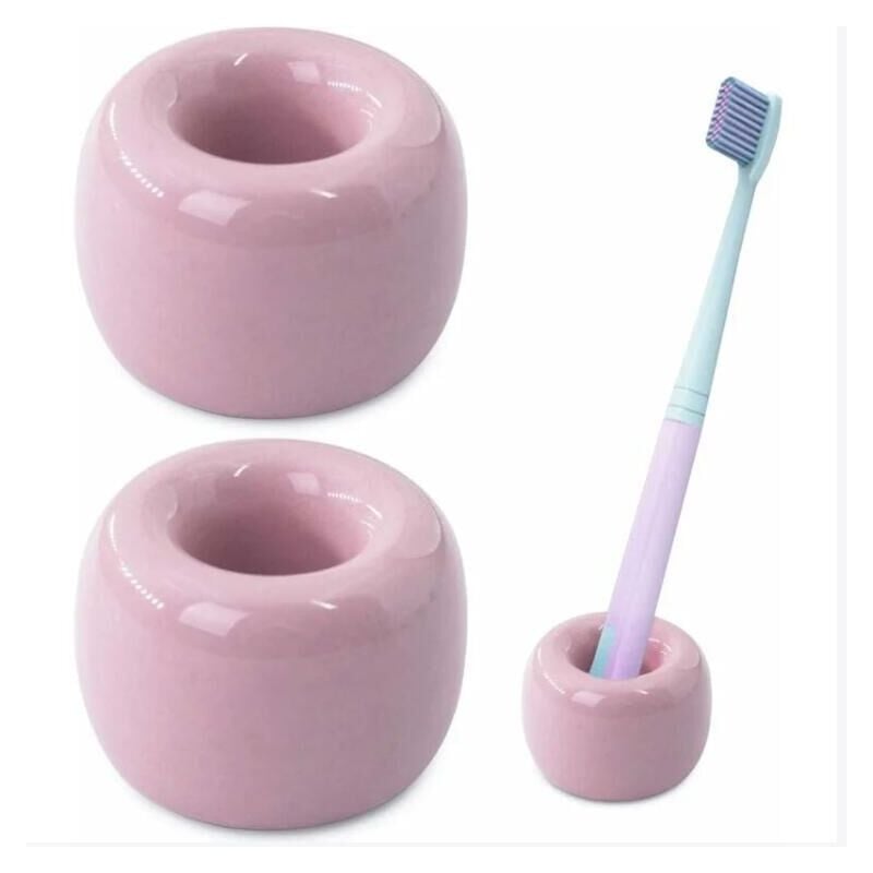 foto del prodotto set di accessori per il bagno, 2 pezzi di mini contenitori porta spazzolini in ceramica fatti a mano per coppie rosa 
