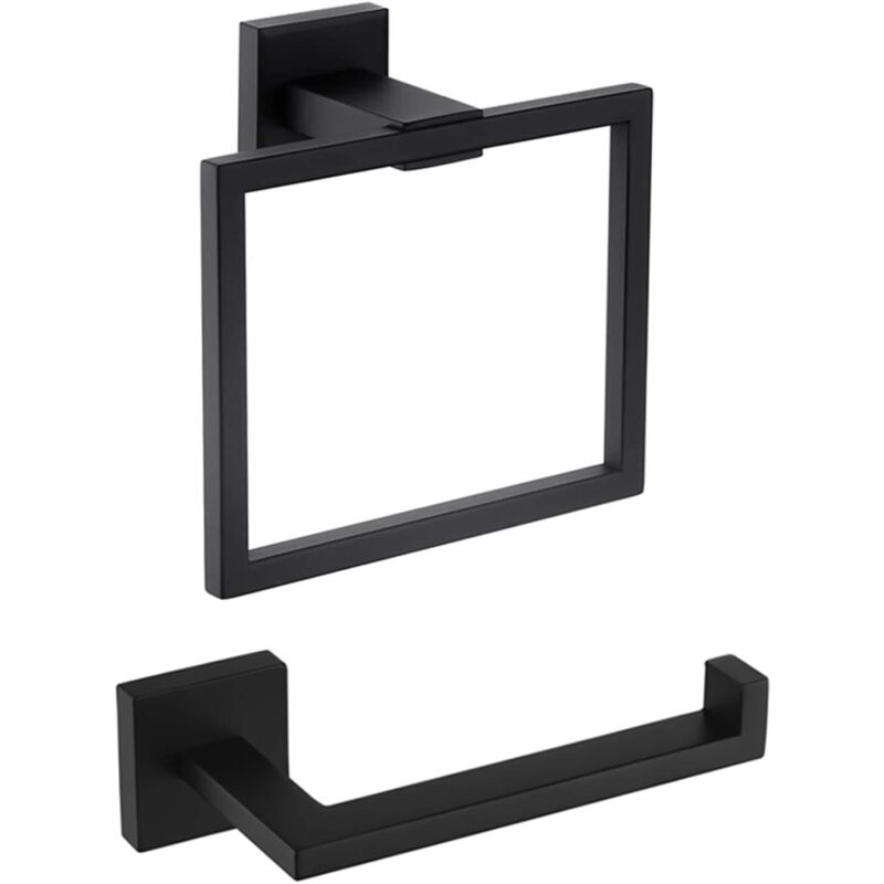foto del prodotto set di accessori per il bagno da 2 pezzi, porta carta igienica e anello portasciugamani, montaggio a parete, acciaio inossidabile sus 304, nero opaco