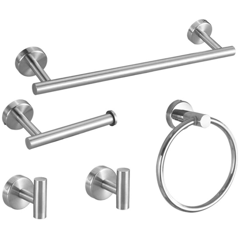 foto del prodotto set di accessori per il bagno da 5 pezzi, barra portasciugamani in acciaio inossidabile spazzolato, kit di accessori per il bagno