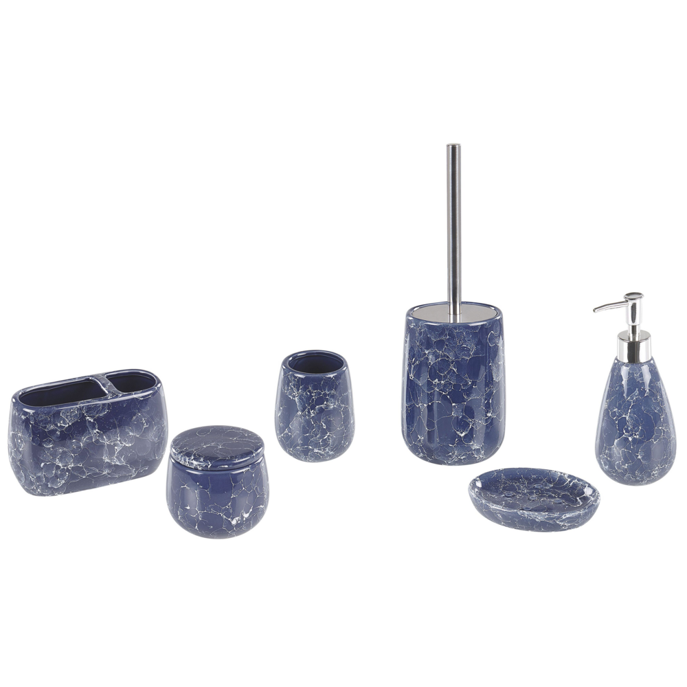 foto del prodotto set di accessori per il bagno in marmo blu in ceramica glam glamour dispenser di sapone porta scopino
