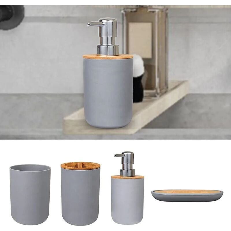 immagine 0 del prodotto set di accessori per il bagno, set di accessori per il bagno durevoli da 4 pezzi con distributore di sapone, porta spazzolino, bicchiere, porta