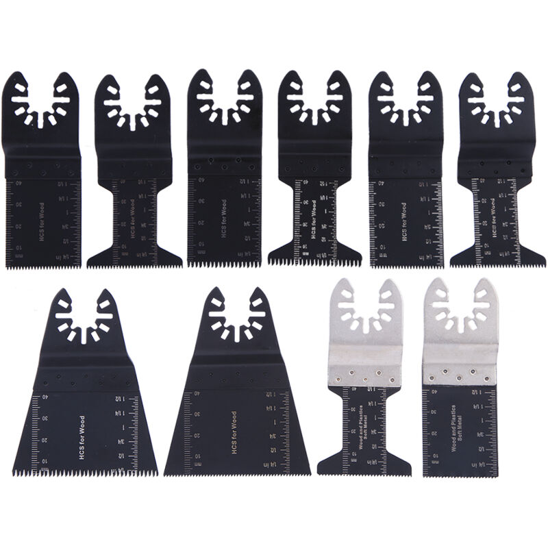 foto del prodotto set di accessori per lame per sega multiutensile, 10 pezzi, per taglio legno, metallo morbido, per fein multimaster, dremel, bosch, makita, dewalt e