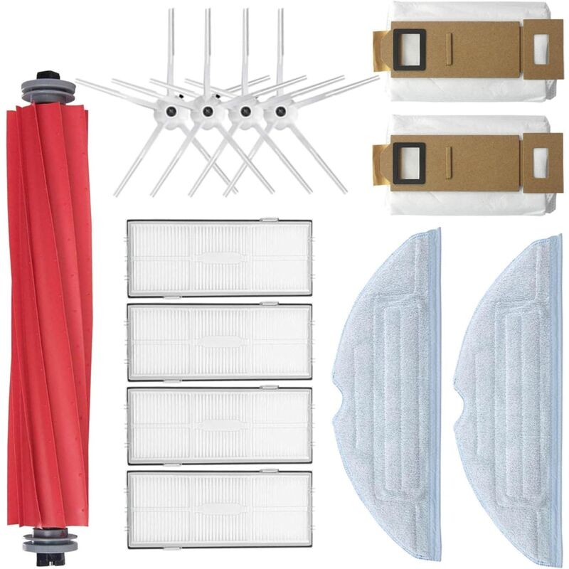 foto del prodotto set di accessori per robot aspirapolvere xiaomi roborock s7 maxv ultra s7 maxv s7 plus s7, 4 filtri, 4 spazzole laterali, 2 mop, 1 spazzola principale