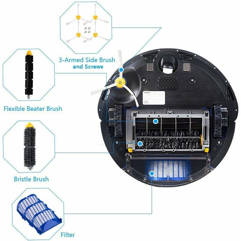 foto del prodotto set di accessori per spazzole di ricambio per irobot roomba serie 600 610 614 620 625 630 635 640 645 650 655 660 665 670 671 680 690 691 accessori
