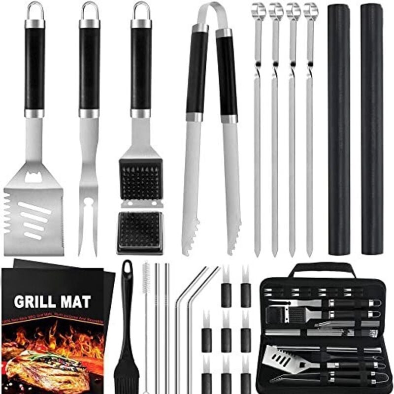 foto del prodotto set di accessori professionali per barbecue da 23 pezzi, utensili per barbecue in acciaio inossidabile, regali per uomini, set di utensili per