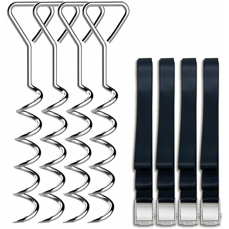 foto del prodotto set di ancoraggio per trampolino, kit di ancoraggio per trampolino resistente, kit di ancoraggio a terra con 4 picchetti e cinghie