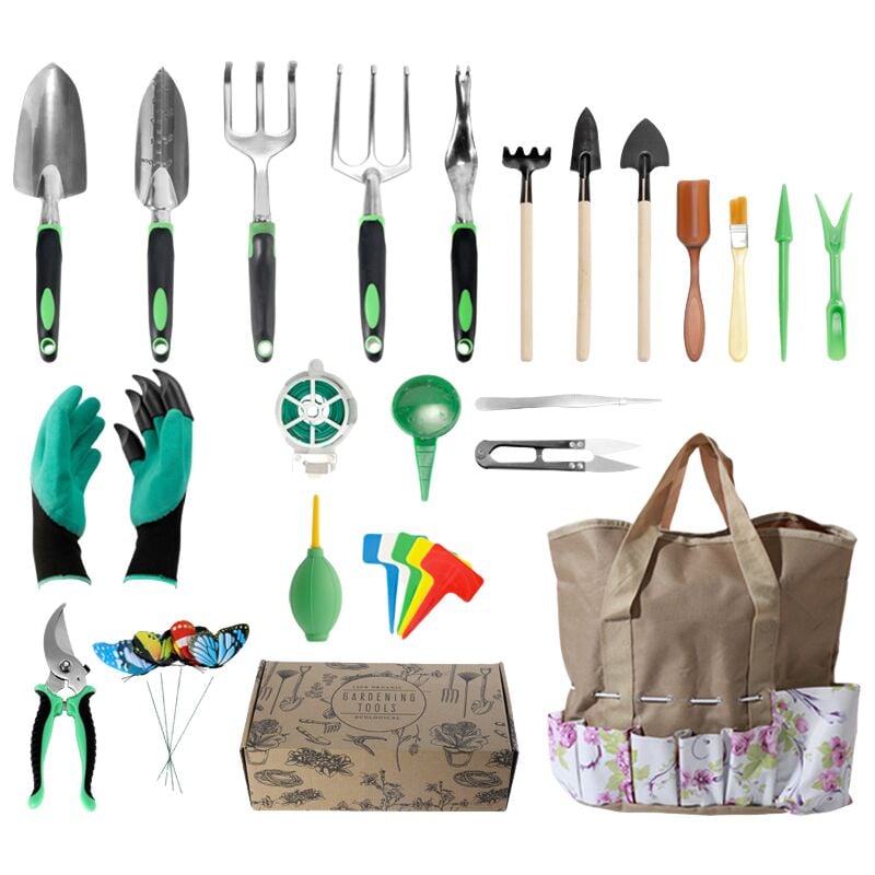 foto del prodotto set di attrezzi da giardino da 23 pezzi attrezzi da giardino resistenti con borsa da trasporto impermeabile, manici ergonomici, piccola pala kit