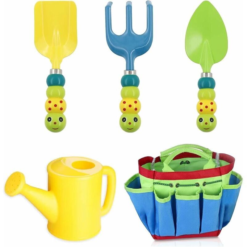 foto del prodotto set di attrezzi da giardino di natale, 5 pezzi giocattolo da giardino per bambini con annaffiatoio, pala, borsa, rastrello, kit di attrezzi da
