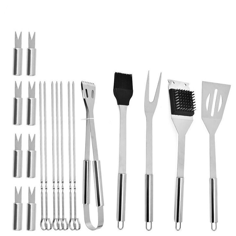 foto del prodotto set di attrezzi per barbecue in acciaio inossidabile pinze, forchettone, spatola borsa da trasporto nera per picnic, campeggio, viaggi, cucina