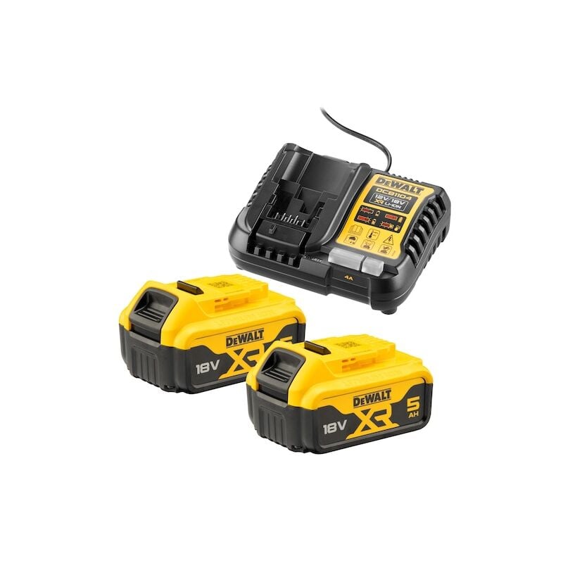 foto del prodotto set di avviamento dewalt dcb1104p2, 2x 18v 5 ah e caricatore rapido dcb1104