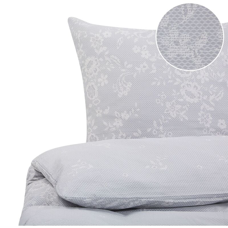 foto del prodotto set di biancheria da letto 135 x 200 cm in cotone motivo floreale grigio e bianco morningside