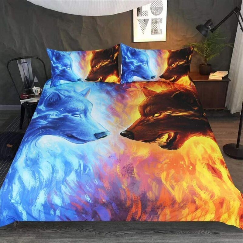 foto del prodotto set di biancheria da letto 3d per 1 2 persona, copripiumino in microfibra con motivo a lupo, 3 pezzi 2 federe, 50x75 cm 1200x200 cm