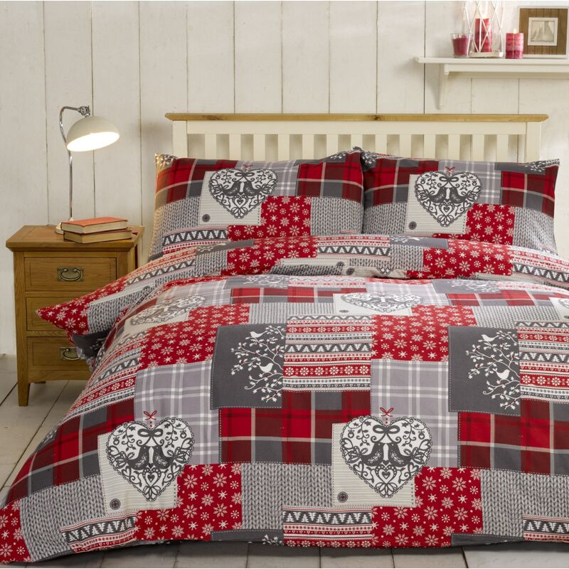 foto del prodotto set di biancheria da letto king size, con copripiumino matrimonialee 2federe, 100 in flanella di cotone spazzolato, colore rosso su sfondo