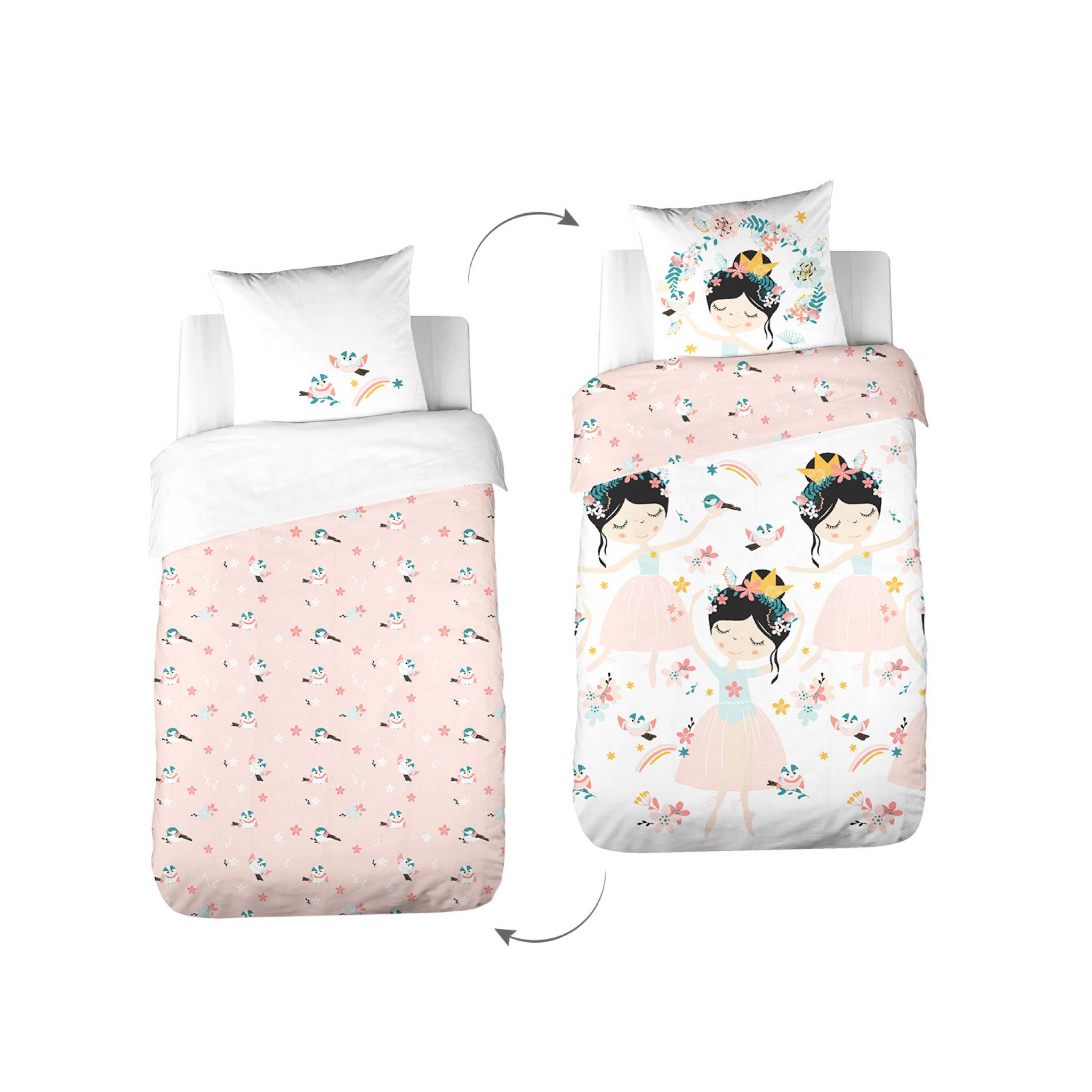 foto del prodotto set di biancheria da letto reversibile con stampa di principesse