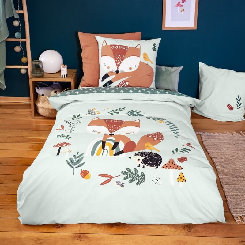 foto del prodotto set di biancheria da letto reversibile con stampa volpe in cotone, 140cm