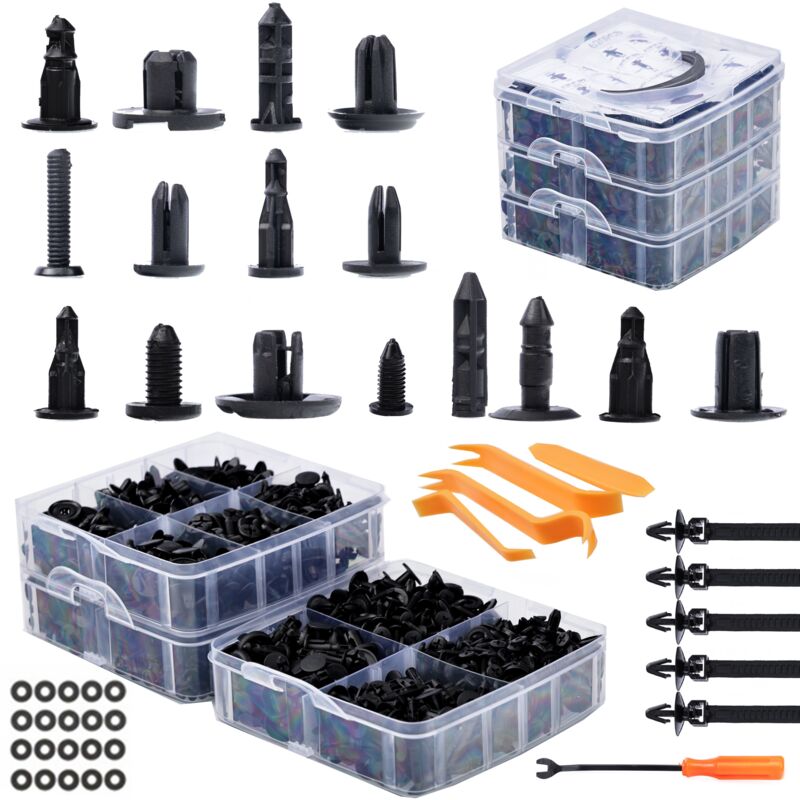 foto del prodotto set di borchie per auto rosfix 650 pezzi, scatola di plastica