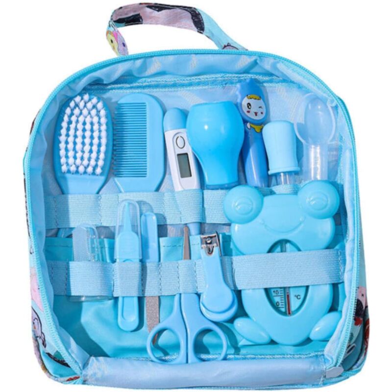 foto del prodotto set di borse per la cura del bambino set di tagliaunghie per bambini 13 pezzi set di prodotti per la pulizia quotidiana kit per la cura blu, taglia