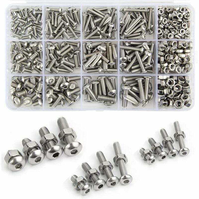 foto del prodotto set di bulloni e dadi m3 m4 m5 in acciaio inossidabile 304 - 500 pezzi - manopola a testa esagonale - viti con scatola di immagazzinaggio