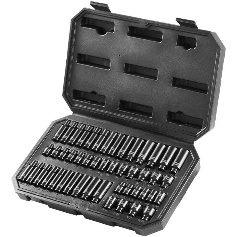 immagine 0 del prodotto set di bussole a impatto da 1 4 , 48 pezzi sae profonde e poco profonde da 3 16 a 9 16 e metriche da 4 a 15 mm, acciaio legato cr mo a 6 punte per