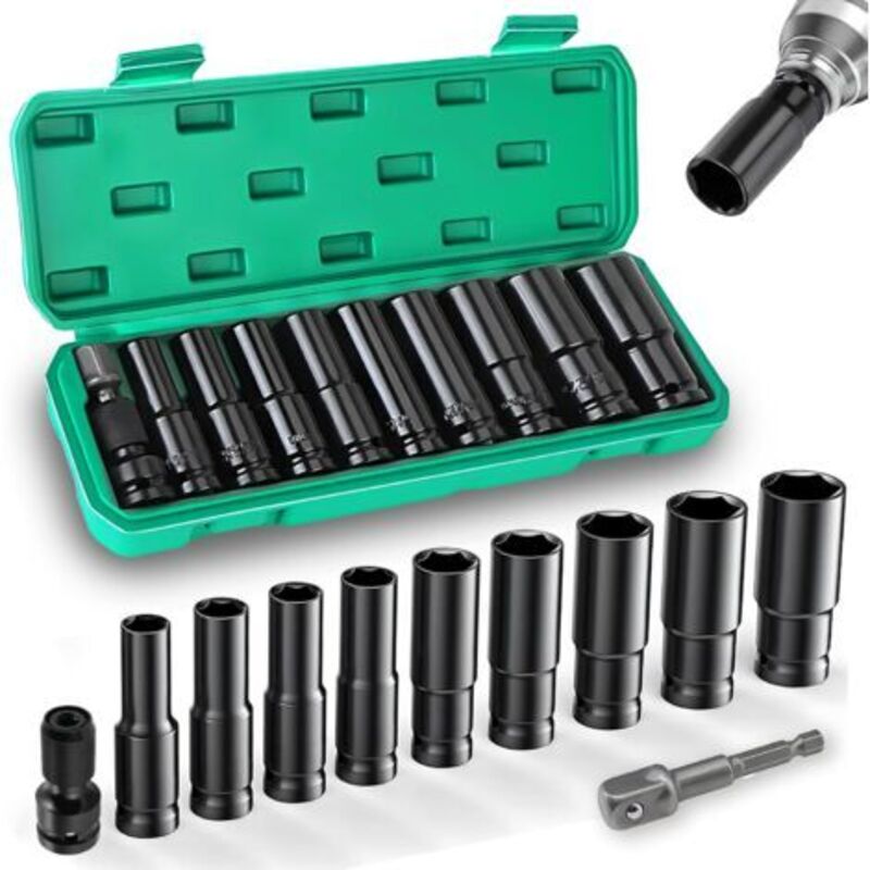 foto del prodotto set di bussole a impatto da 11 pezzi con attacco da 1 2 , set di bussole lunghe da 10 a 24 mm, bussole e set, bussole per chiavi a impatto lablanc