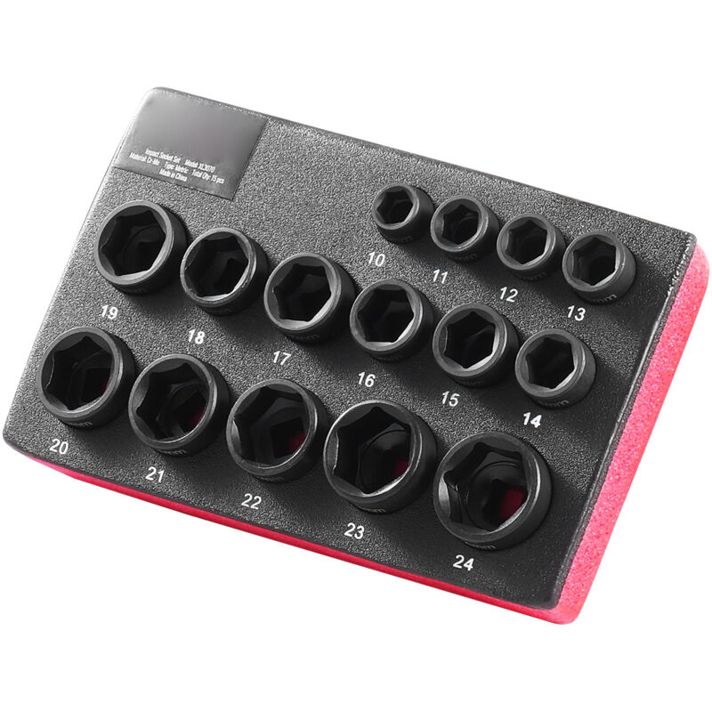 foto del prodotto set di bussole a impatto da 3 8 , set metrico ultra corto da 15 pezzi da 10 24mm, acciaio legato cr mo a 6 punte per riparazioni auto, marcature di
