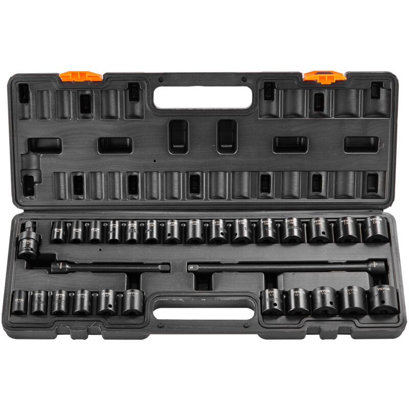 foto del prodotto set di bussole a percussione da 3 8 , set di bussole piatte da 29 pezzi sae 3 8 1 metrico 8 22 mm, acciaio legato cr v a 6 punti per riparazione