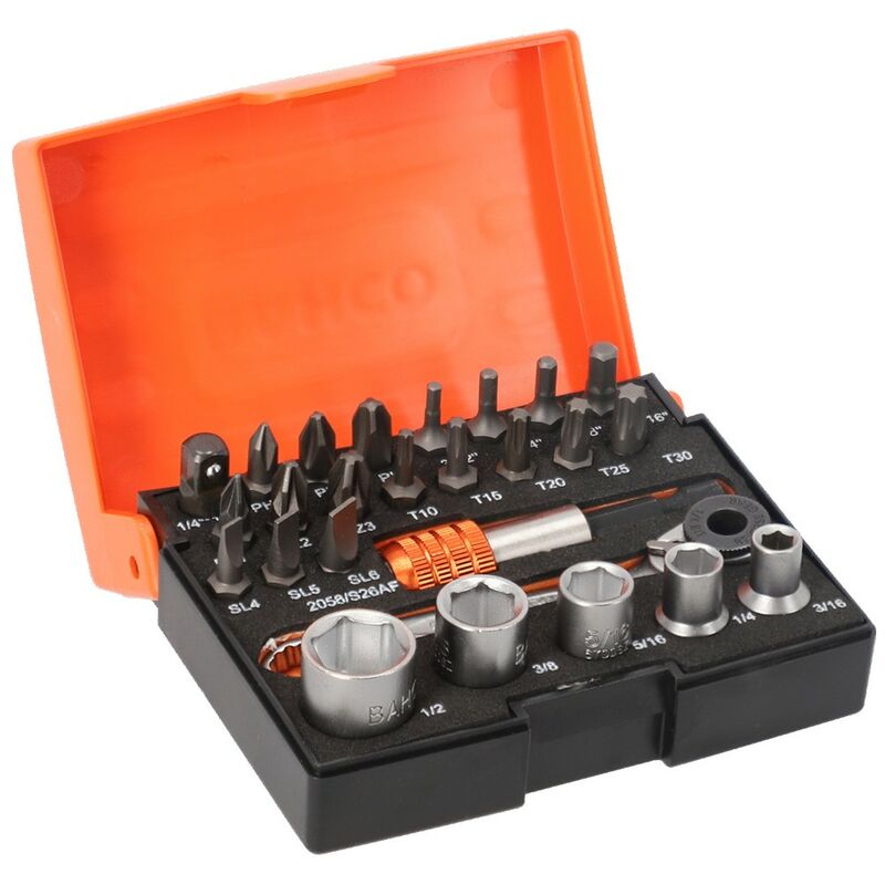 foto del prodotto set di bussole e inserti per avvitare 1 4 bahco 2058 s26 26 pezzi 