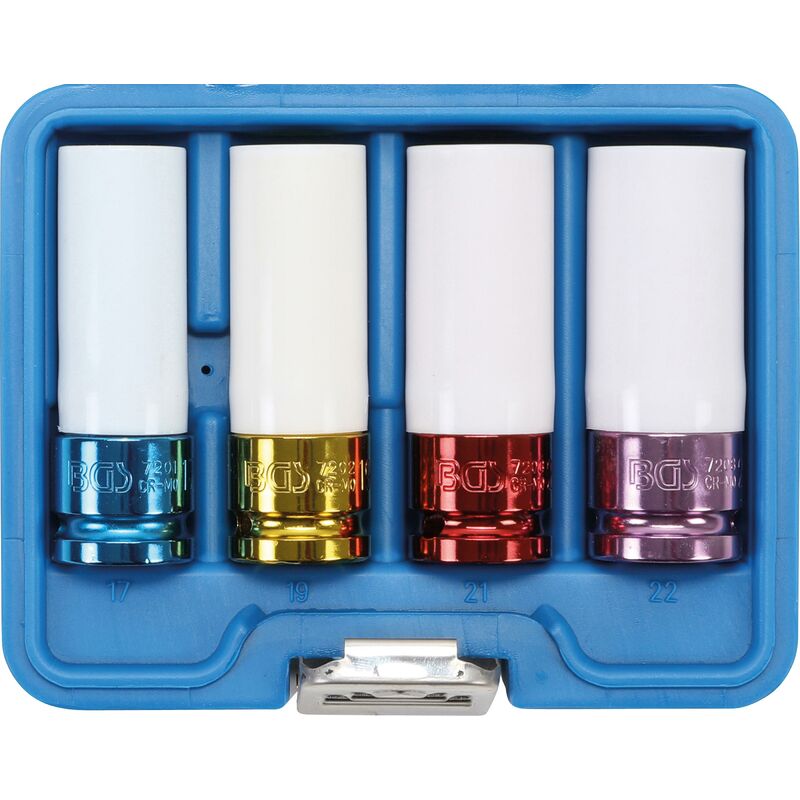 foto del prodotto set di bussole macch.riv.plastica azionamento quadro incassato 12,5 mm 1 2 sw 17 19 21 22 mm 4 pz.