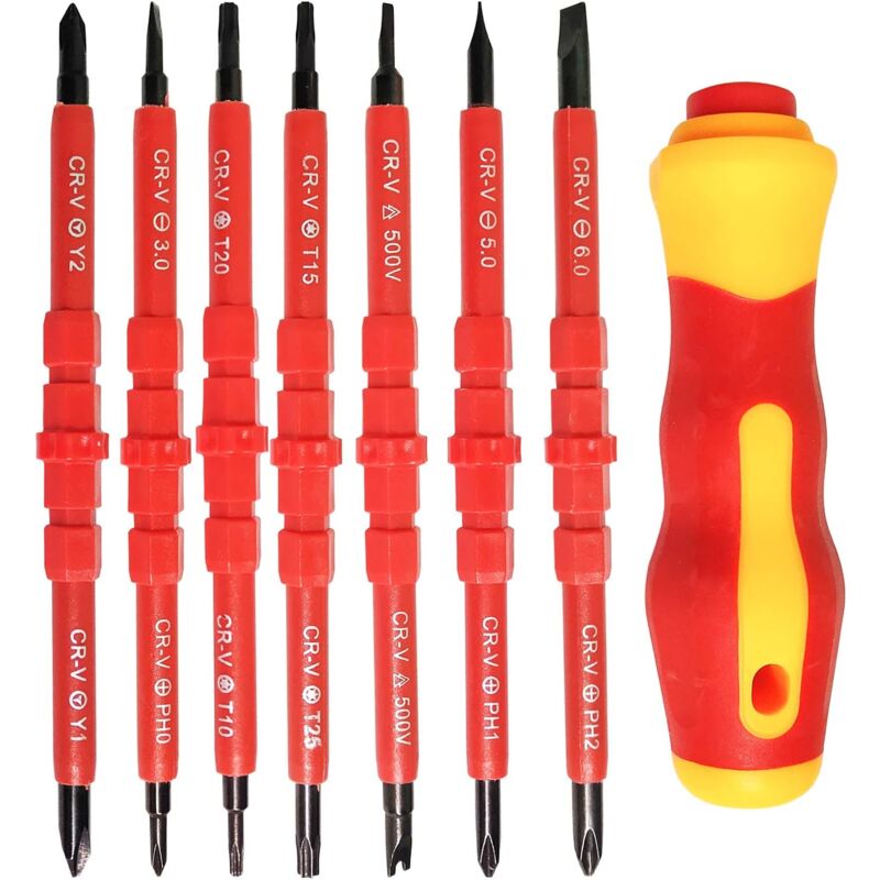 foto del prodotto set di cacciaviti elettrici isolati da 7 pezzi, kit elettricista multifunzionale 14 in 1