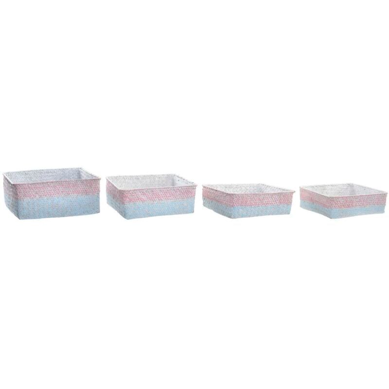foto del prodotto set di cestini dkd home decor poliestere 8,5 cm 26 x 26 x 9 cm fibra naturale boho mediterraneo 4 pezzi 
