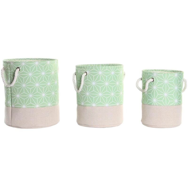 foto del prodotto set di cestini dkd home decor verde beige geometrico 30 x 30 x 35 cm 4 kg 3 pezzi (3 unità)