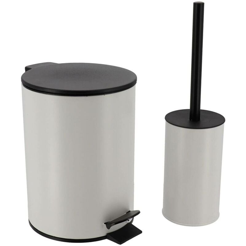 foto del prodotto set di cestino da 3 l e spazzola metallica in plastica bianco opaco tendance