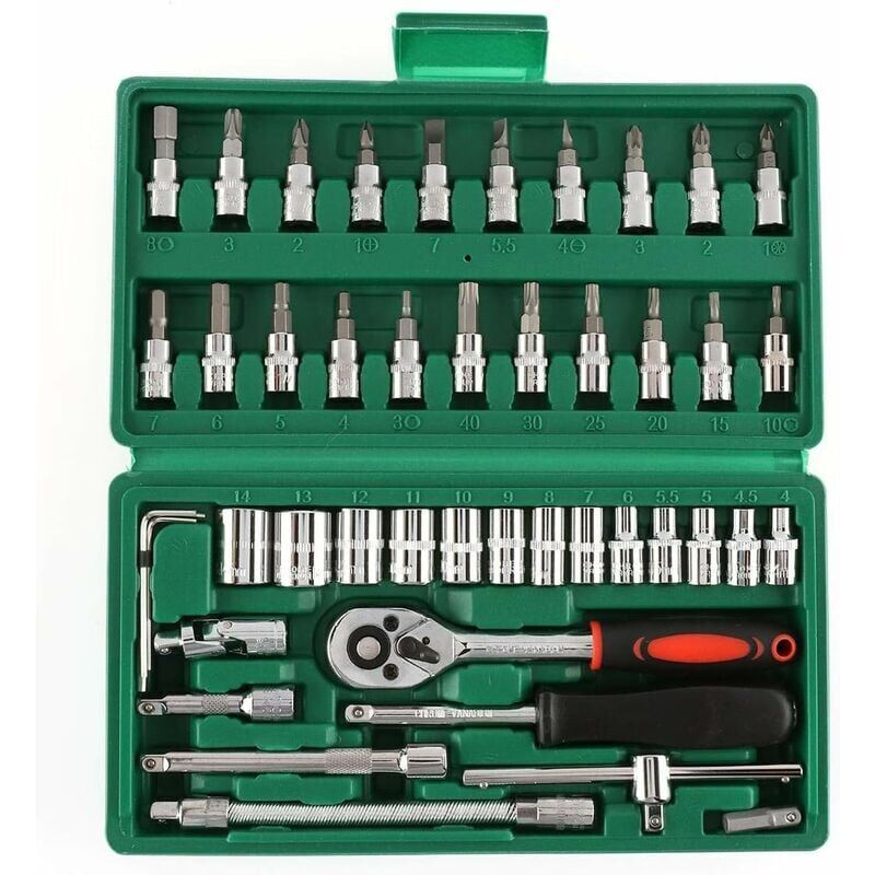 foto del prodotto set di chiavi a bussola da 1 4 di pollice, 46 pezzi, strumenti per la riparazione di auto, cricchetto, chiave dinamometrica combinata, strumenti per