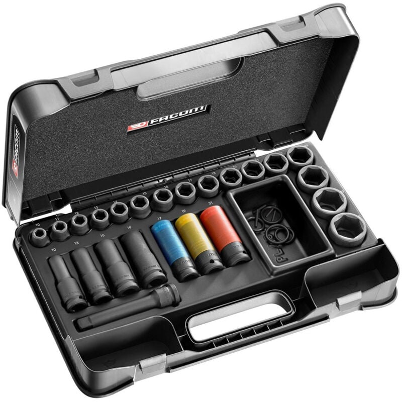 foto del prodotto set di chiavi a bussola impact 1 2 corte e lunghe da 10 a 32 mm facom ns.550bpb