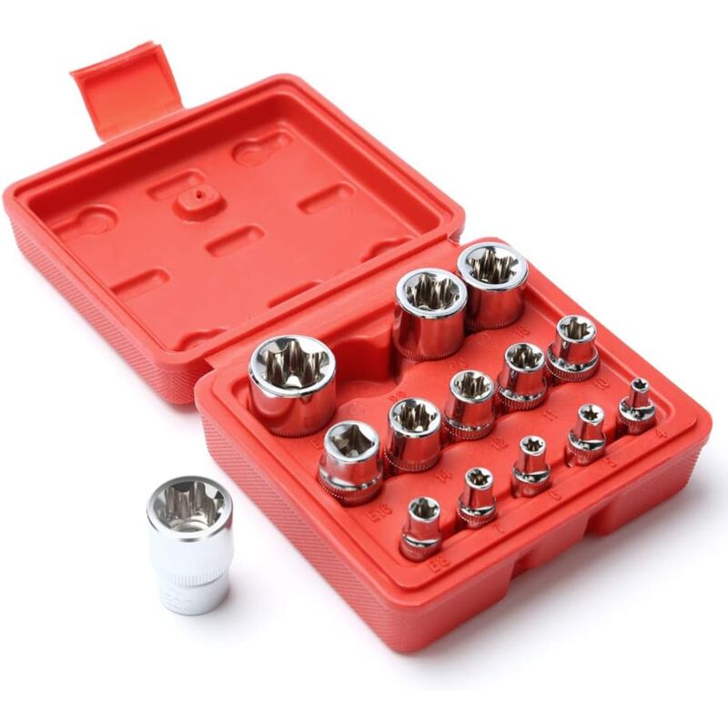 foto del prodotto set di chiavi a bussola torx a stella da 14 pezzi set a cricchetto