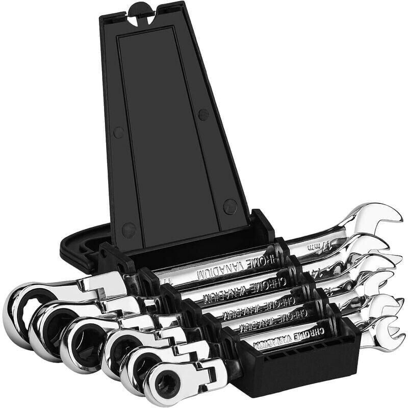 foto del prodotto set di chiavi a cricchetto da 6 pezzi, set di chiavi combinate 8 10 12 13 14 17 mm, acciaio al cromo vanadio, chiave a cricchetto con supporto per