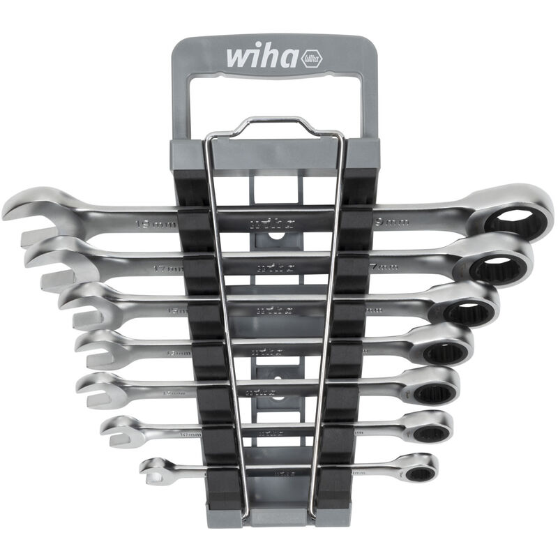 foto del prodotto set di chiavi combinate con cricchetto 8 pz. con supporto 45244 - wiha