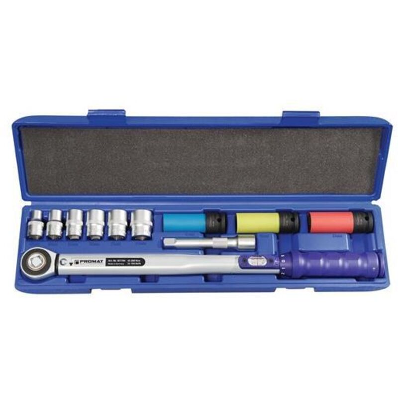 foto del prodotto set di chiavi dinamometriche promat 12 pezzi 40 200 nm 1 2 9 inserti estensione
