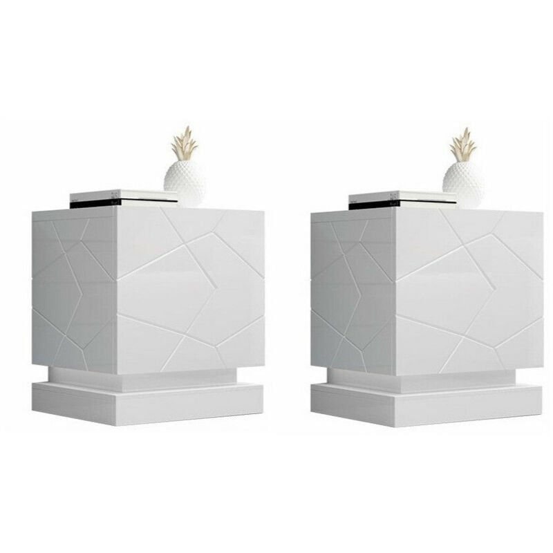 foto del prodotto set di comodini charlotte 187, bianco bianco lucido, numero di cassetti 0, il numero di porte 0, 53x46x42cm, pannello di fibra a media densit 
