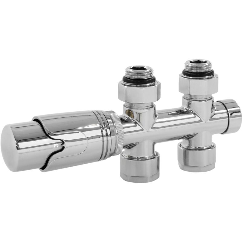 foto del prodotto set di connessione al pavimento termostato 50 mm cromato attacco centrale valvola di blocco termostato per rubinetti per radiatori ecd germany