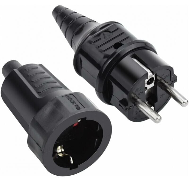 foto del prodotto set di connettori in gomma, maschio e femmina, 250 v, 16 a, grado di impermeabilit europeo ip44, nero