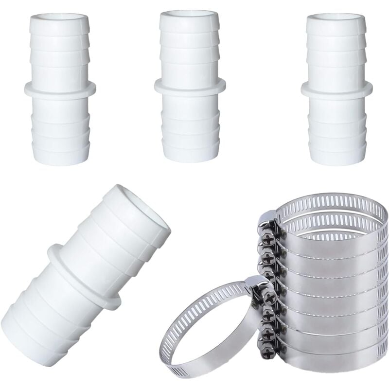 foto del prodotto set di connettori per tubi flessibili da 4 pezzi, adattatore per tubo flessibile per piscina con 8 fascette stringitubo, adattatore per connettore