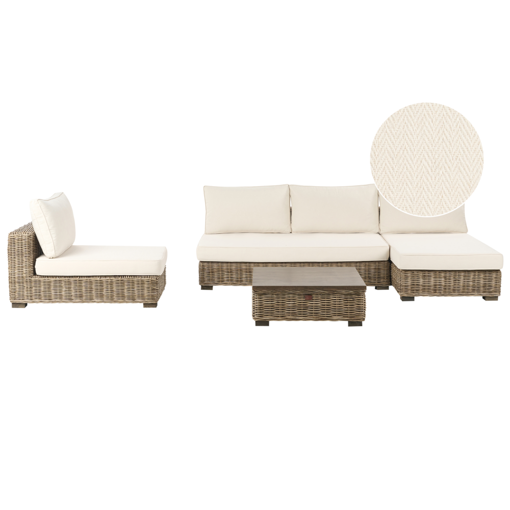 foto del prodotto set di conversazione da giardino grigio in rattan naturale divano da esterno con tavolino sinistro