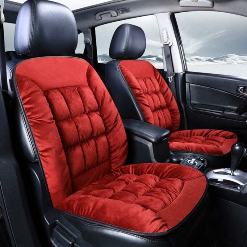 foto del prodotto set di coprisedili universali per auto, coprisedili universali per sedili anteriori, cuscino per sedile auto in peluche spesso rosso vino sollbry
