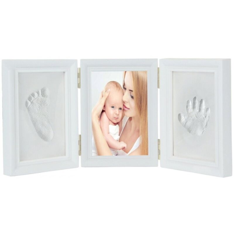 foto del prodotto set di cornici per foto con impronte di mani di bambini, colore bianco, giocattolo certificato en71, regalo per bambini non tossico bianco 