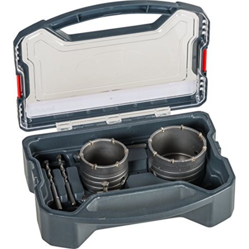 foto del prodotto set di corone power-box con diametro 68 mm e 82 mm - con punta in metallo duro, resistente agli urti, incl. - 2x punta centrale, sds plus e albero