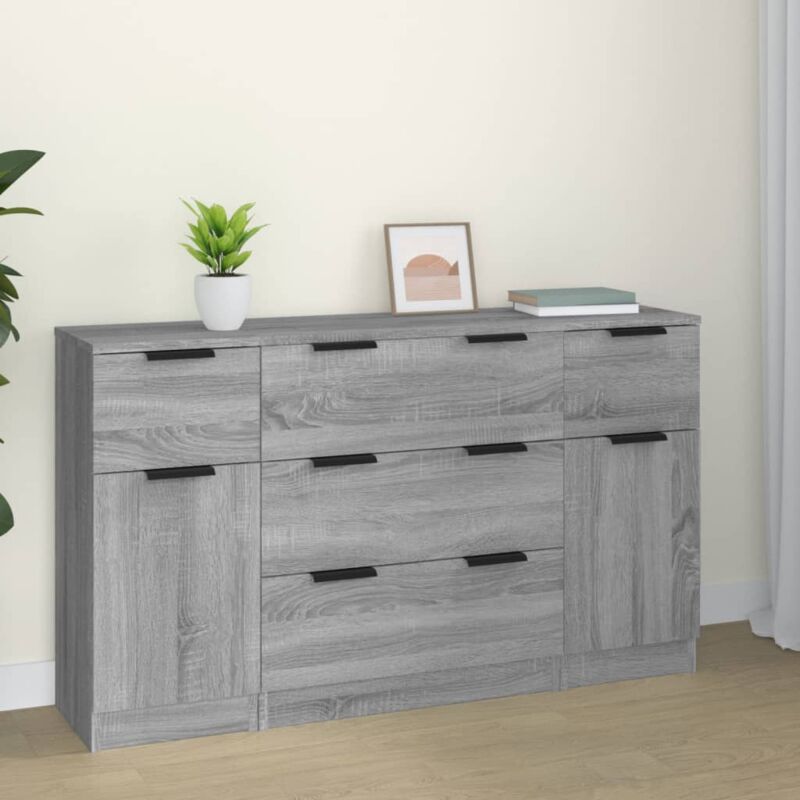 foto del prodotto set di credenze 3 pz grigio sonoma in legno multistrato vidaxl